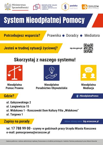 plakat promujący nieodpłatną pomoc prawną w Rzeszowie